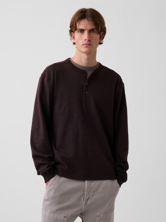リラックスフィット ヘンリーネックTシャツ-0