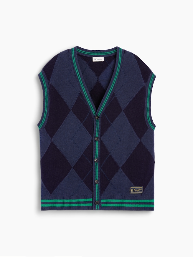 Gap &times; Malbon オーバーサイズ アーガイル ニットベスト-6
