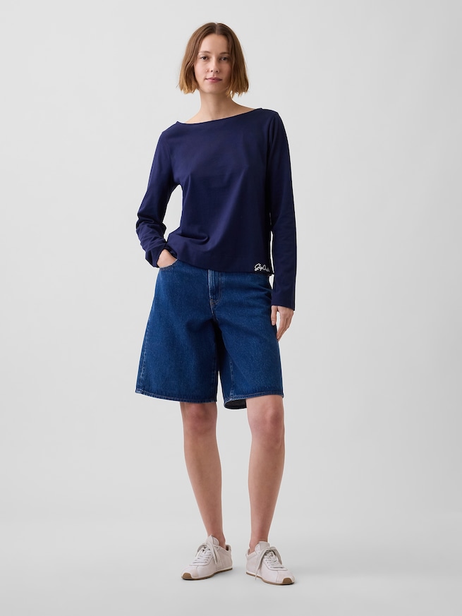 クロップド ボートネックTシャツ-1