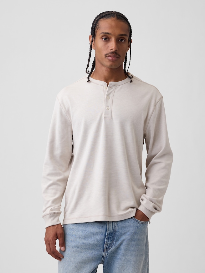 リラックスフィット ヘンリーネックTシャツ-0