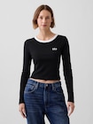リブ クロップド リンガーTシャツ-0