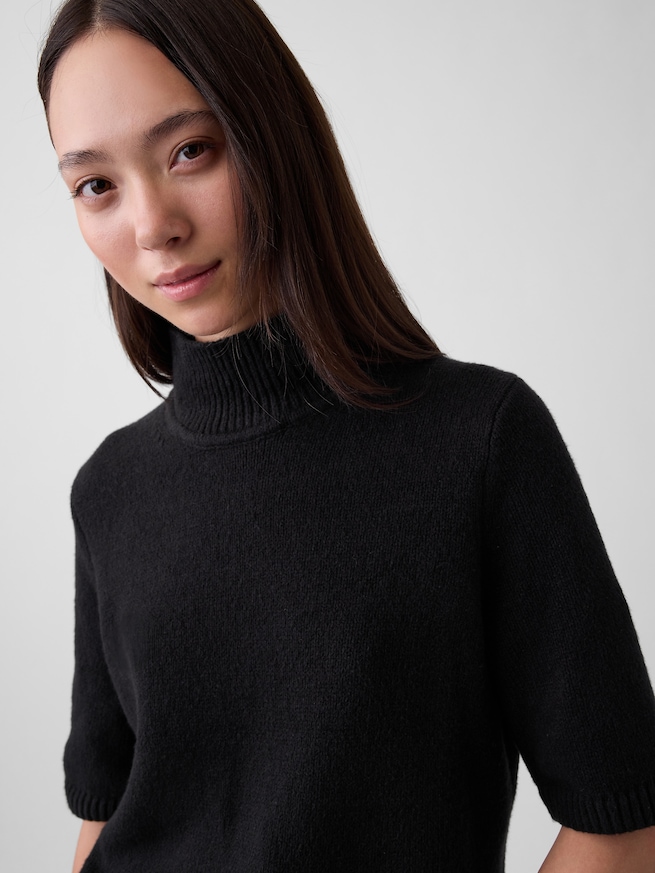 CashSoft カシミヤタッチ 5分袖 モックネックセーター-3