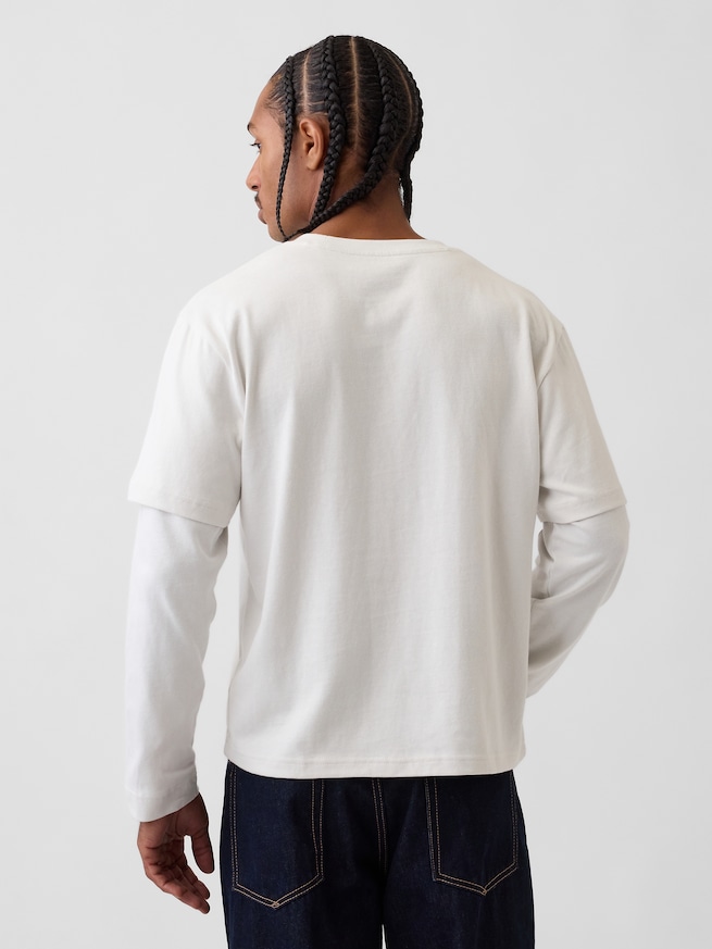 GAPロゴ ダブルレイヤード クロップドTシャツ-2