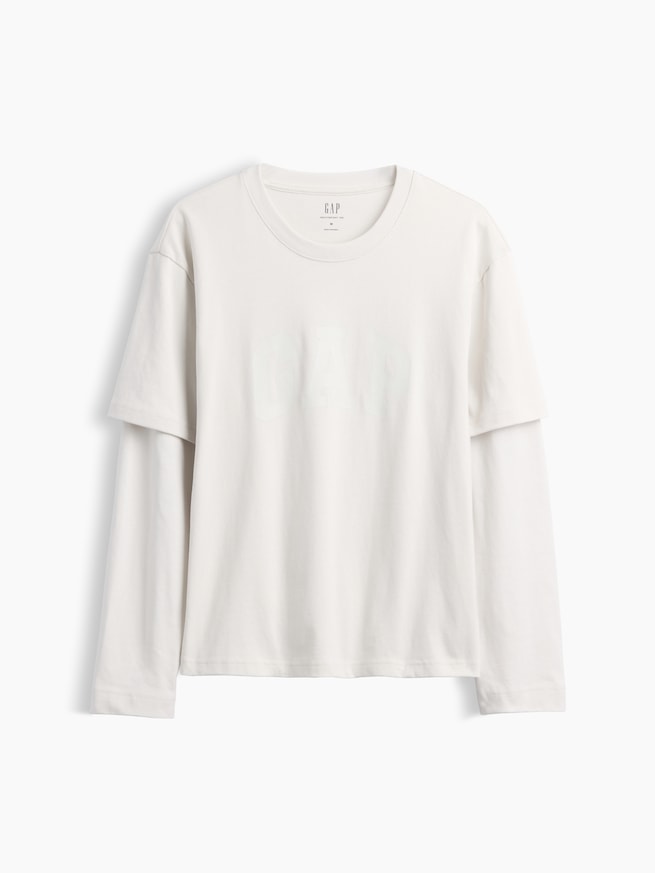 GAPロゴ ダブルレイヤード クロップドTシャツ-4