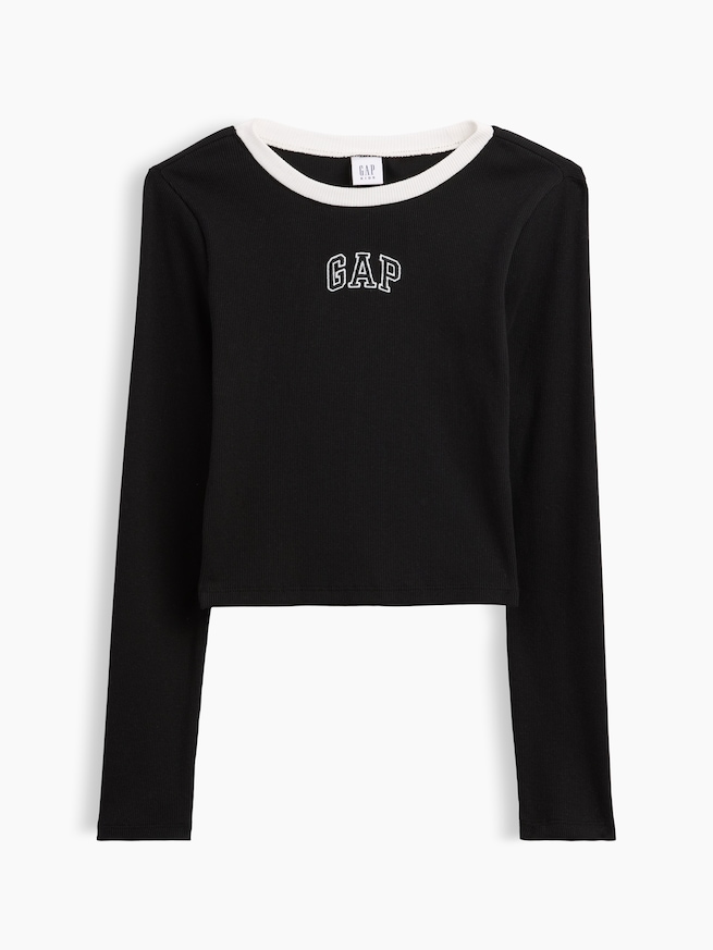 リブ クロップド リンガーTシャツ (キッズ)-0