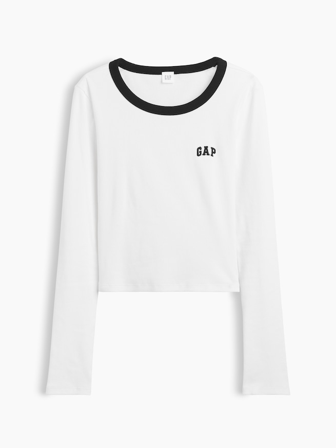 リブ クロップド リンガーTシャツ-4