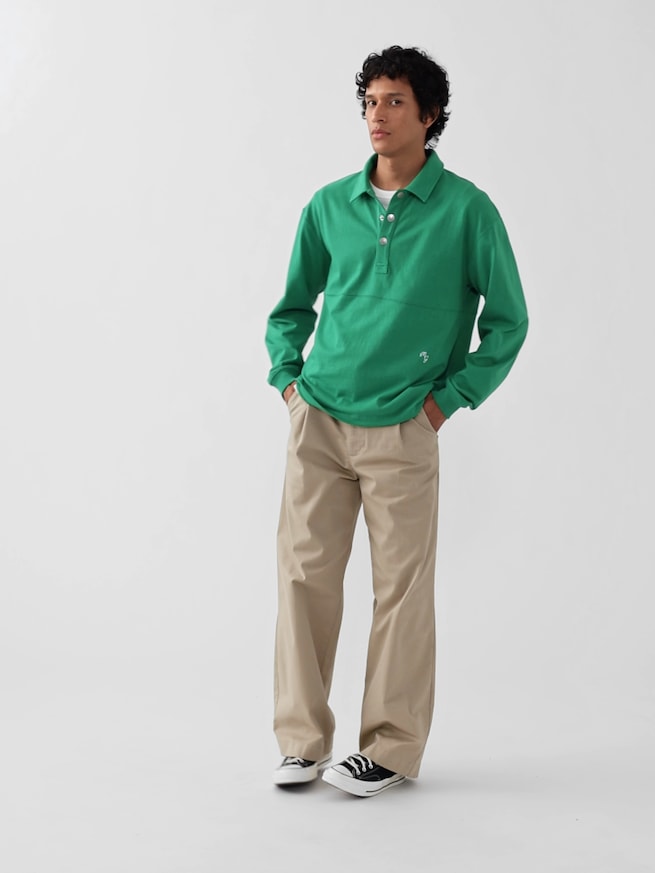 Gap &times; Malbon プリーツ バギー カーキパンツ-9