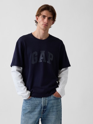 GAPロゴ ダブルレイヤード クロップドTシャツ