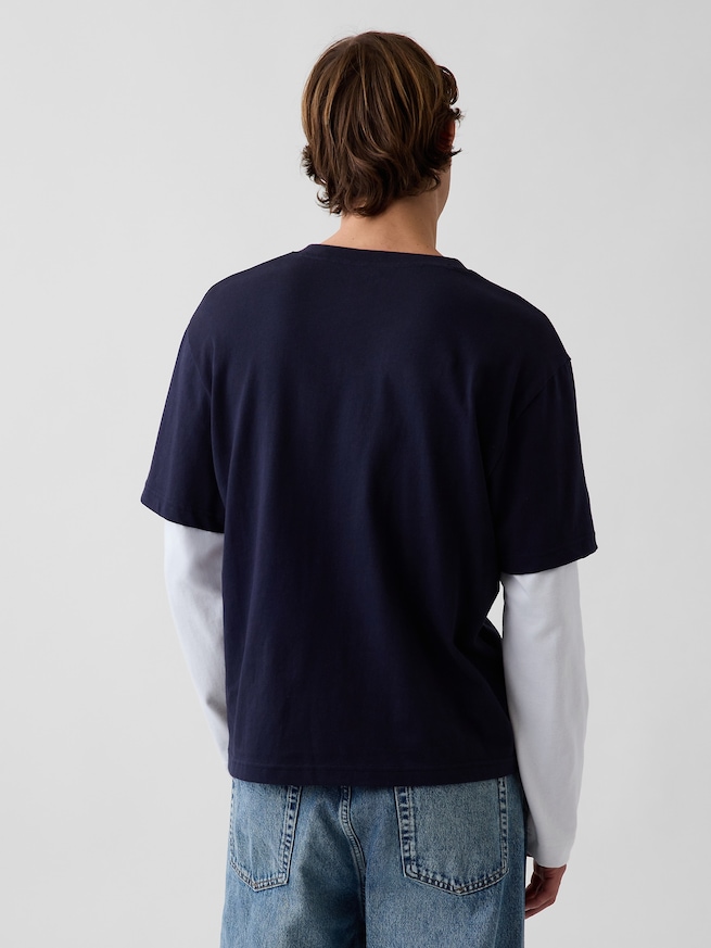 GAPロゴ ダブルレイヤード クロップドTシャツ-2