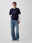 GAPロゴ ダブルレイヤード クロップドTシャツ-1