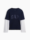 GAPロゴ ダブルレイヤード クロップドTシャツ-4