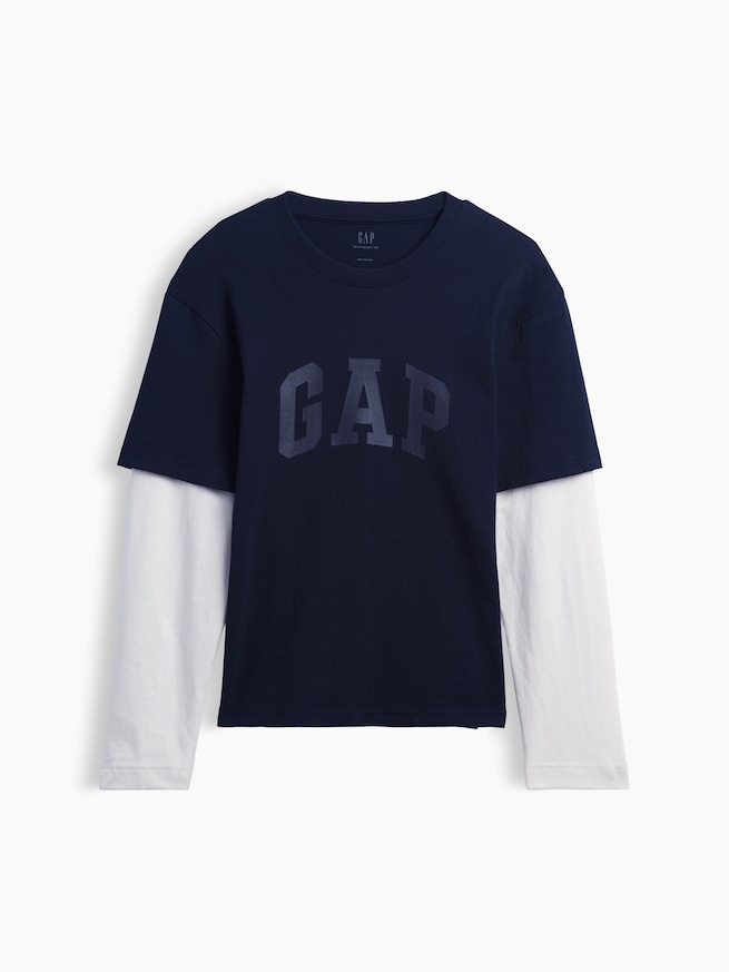 GAPロゴ ダブルレイヤード クロップドTシャツ-4