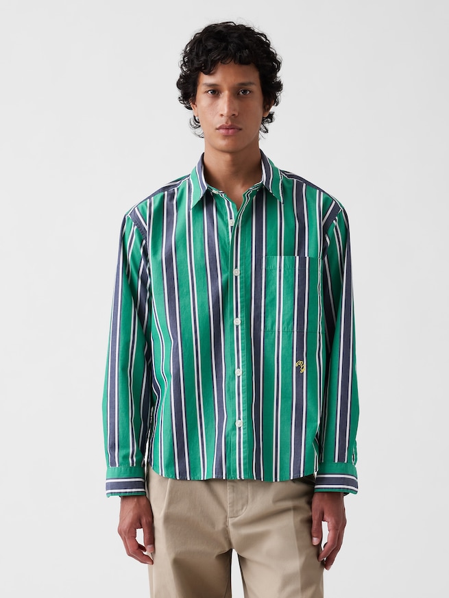 Gap &times; Malbon ポプリン ストライプシャツ-0