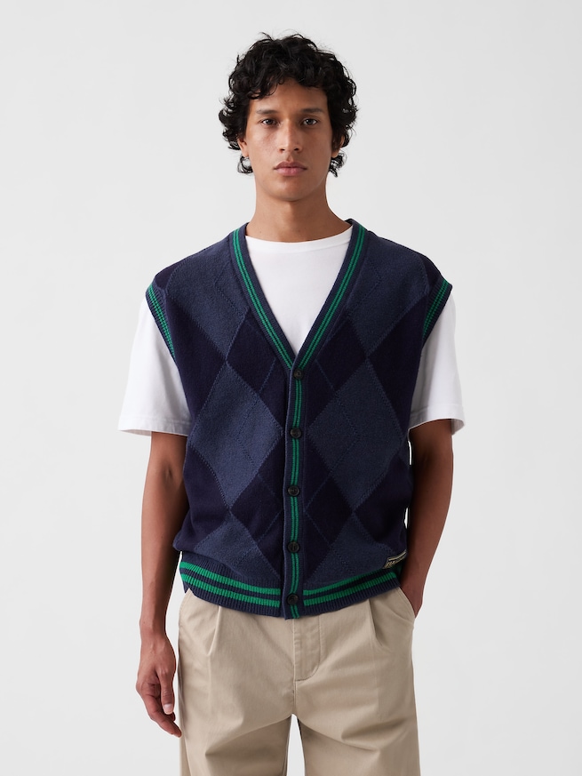 Gap &times; Malbon オーバーサイズ アーガイル ニットベスト-0