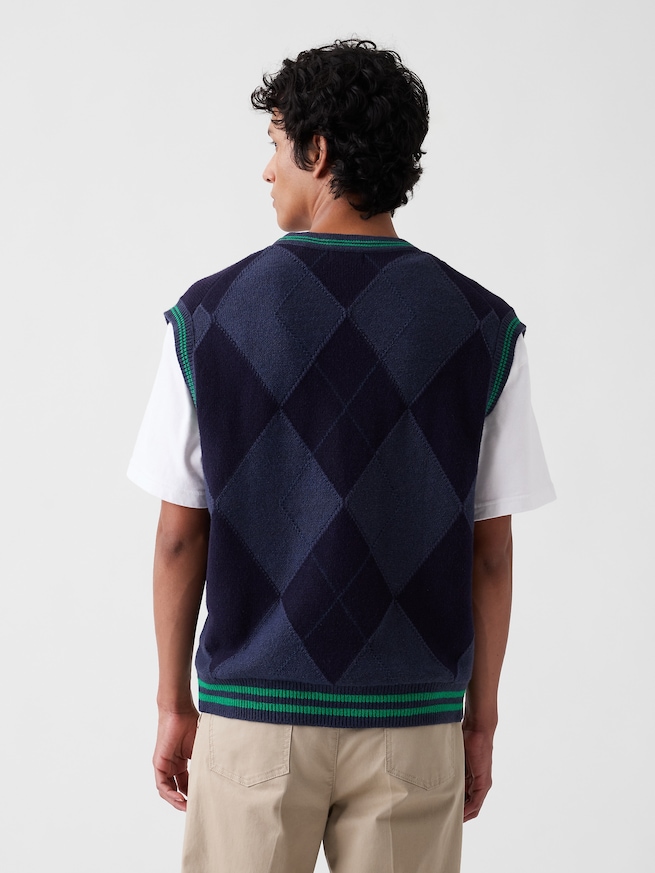 Gap &times; Malbon オーバーサイズ アーガイル ニットベスト-2