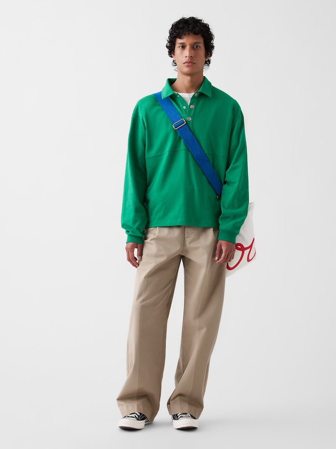 Gap &times; Malbon プリーツ バギー カーキパンツ-5