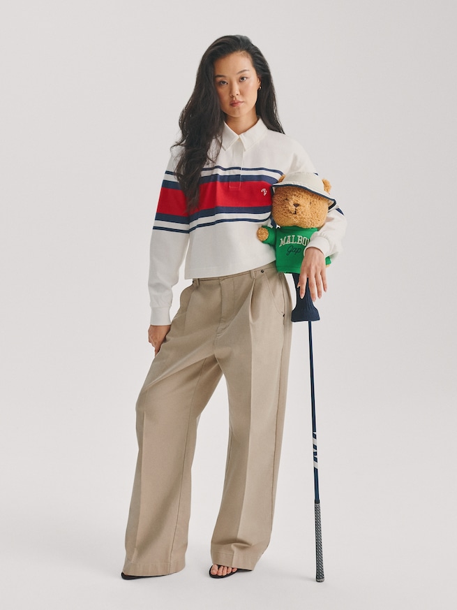 Gap &times; Malbon プリーツ バギー カーキパンツ-7