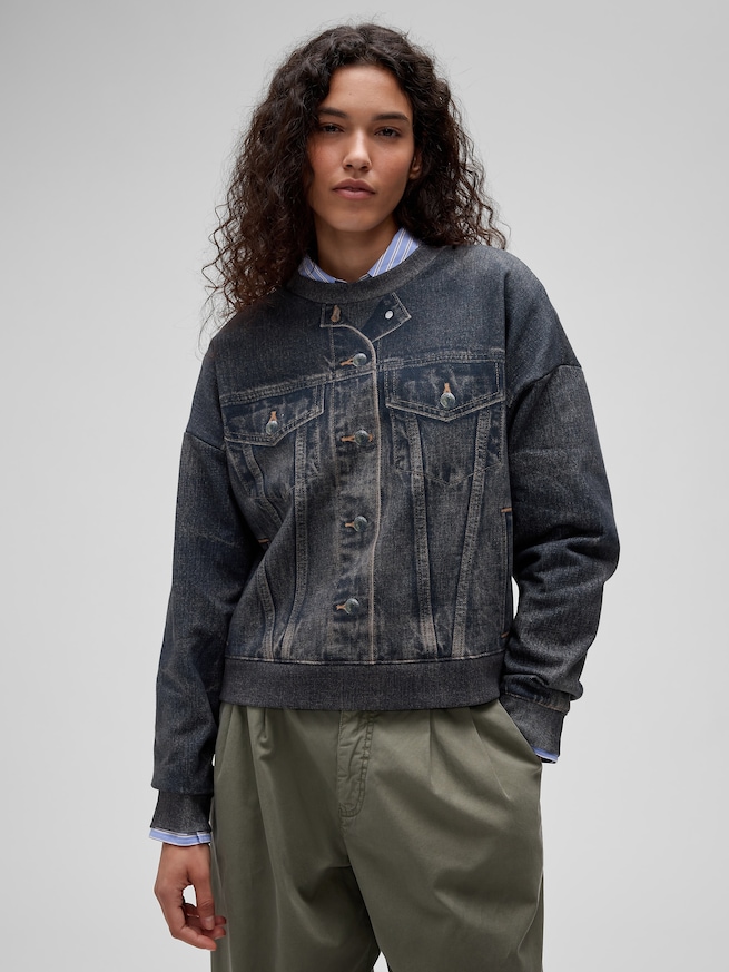 GapStudio プリント デニム スウェットシャツ-0