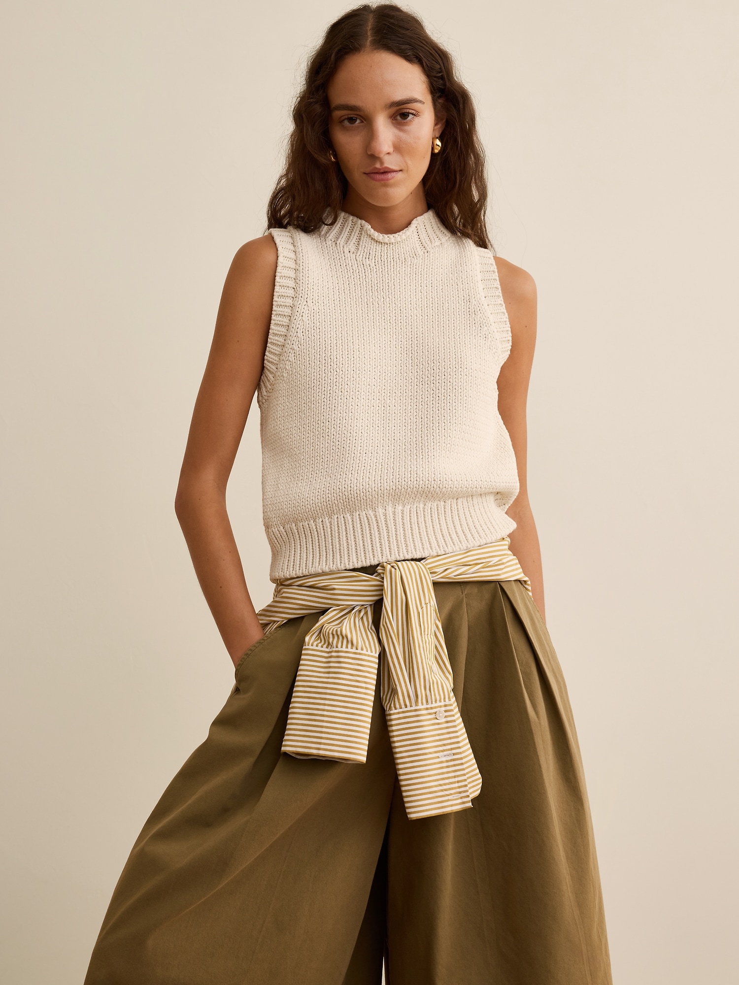 Banana Republic x La Ligne クロップド コットン ニットタンクトップ-0