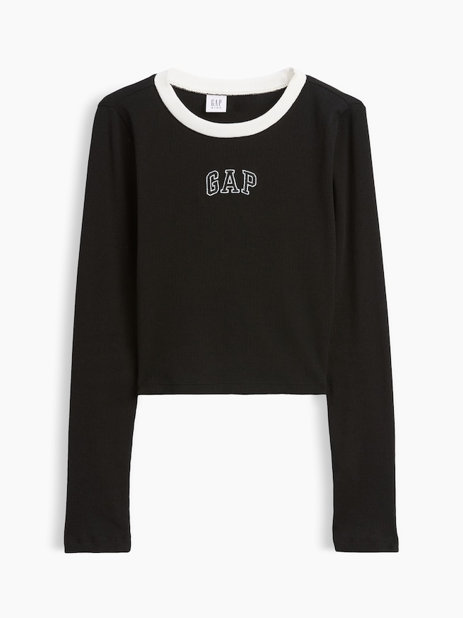 リブ クロップド リンガーTシャツ (キッズ)-1