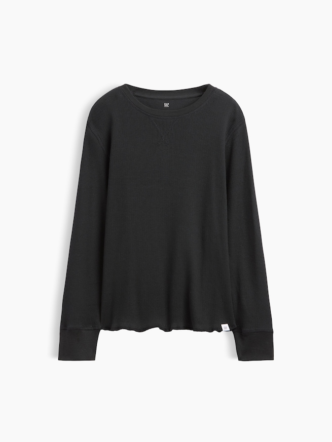ワッフルニット クルーネックTシャツ (キッズ)-0