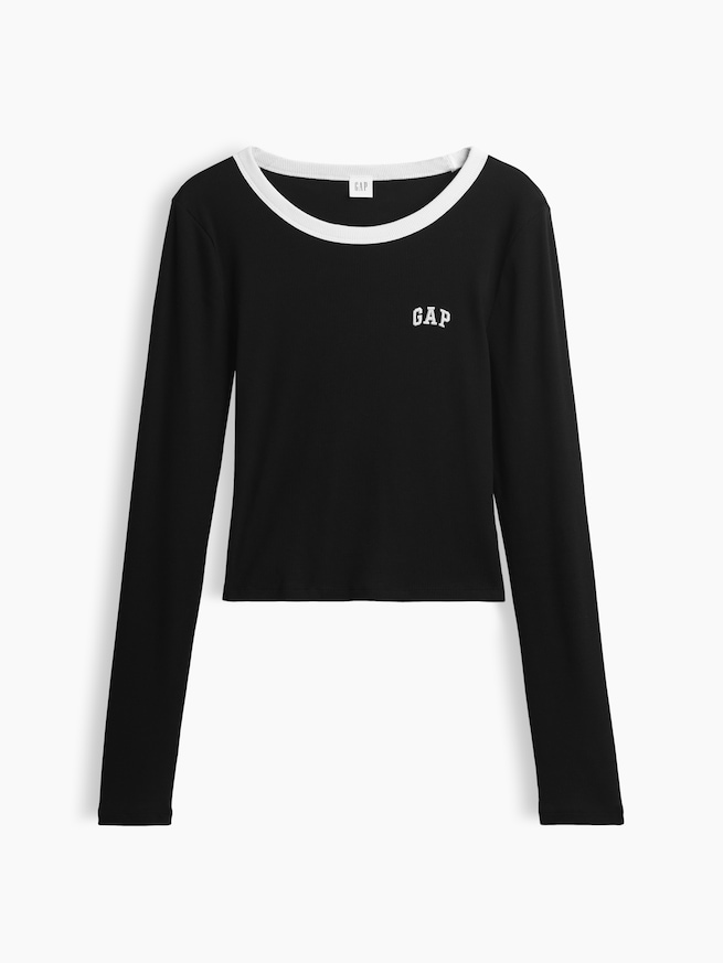 リブ クロップド リンガーTシャツ-4