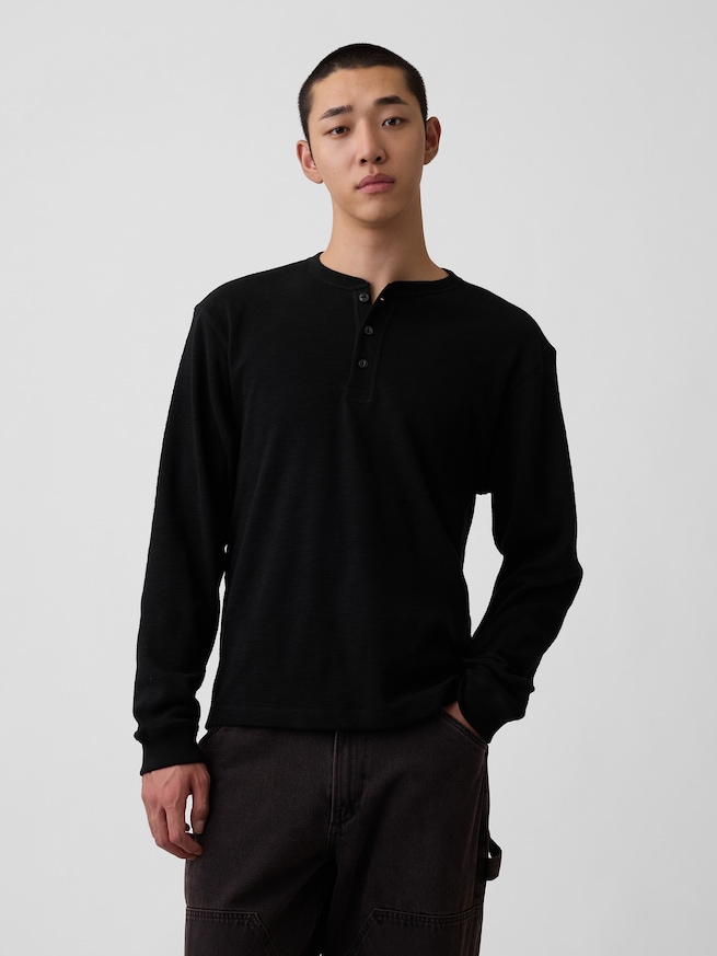 リラックスフィット ヘンリーネックTシャツ-0