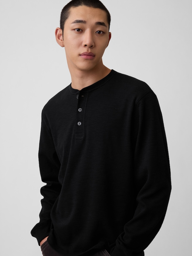 リラックスフィット ヘンリーネックTシャツ-3