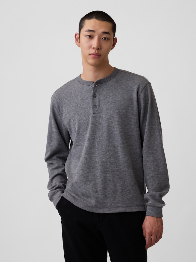 リラックスフィット ヘンリーネックTシャツ-0