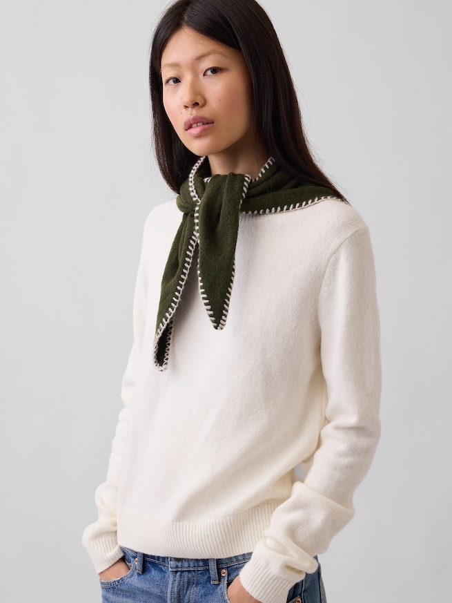 CashSoft カシミヤタッチ ブランケットステッチ バンダナスカーフ-1