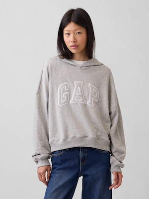 リラックスフィット クロップド GAPロゴ フレンチテリーパーカー