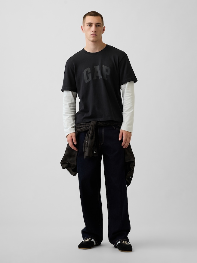 GAPロゴ ダブルレイヤード クロップドTシャツ-1