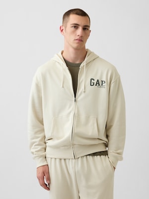 リラックスフィット GAPロゴ フレンチテリー ジップアップパーカー
