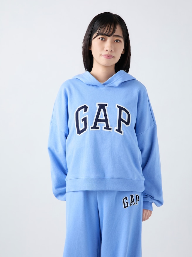 リラックスフィット クロップド GAPロゴ フレンチテリーパーカー-3