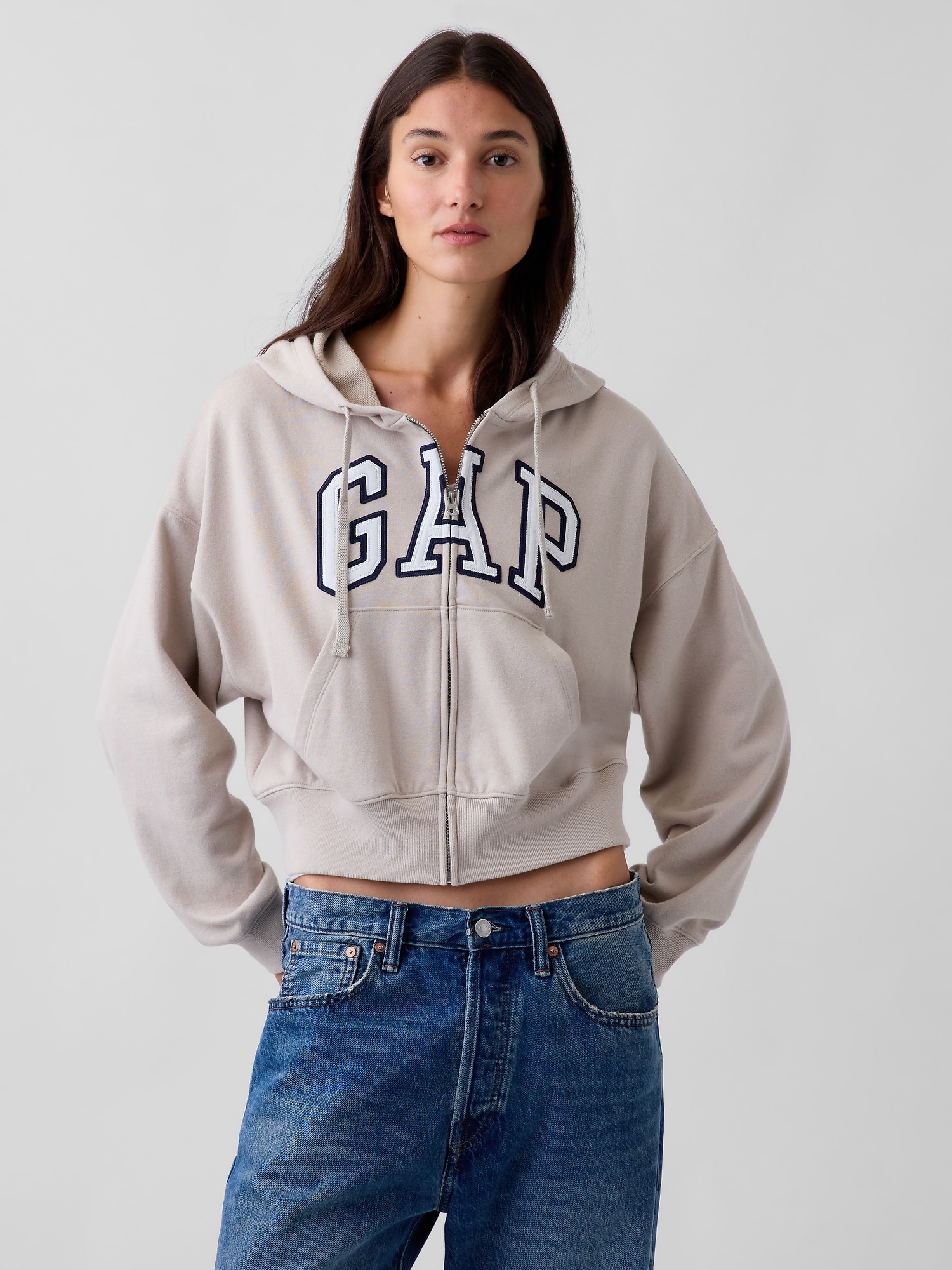フレンチテリー　オーバーサイズ　GAPロゴ　ジップアップパーカー Gap公式オンラインストア | オーバーサイズ GAPロゴ フレンチテリー