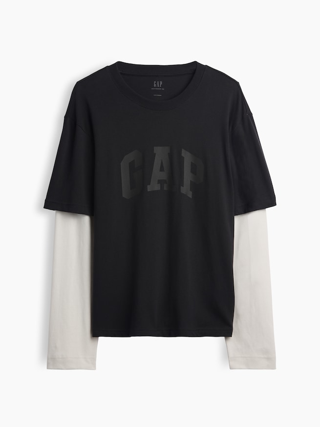 GAPロゴ ダブルレイヤード クロップドTシャツ-4