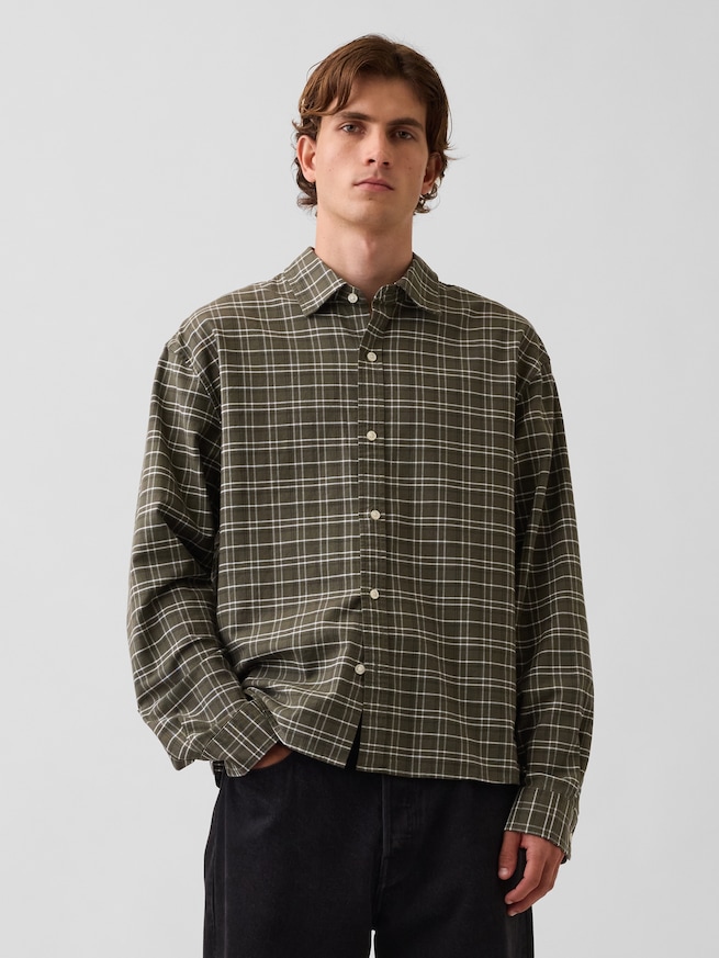 リラックスフィット クロップド ストレートヘム オックスフォードシャツ-0