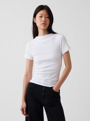 モダンリブ モックネック クロップドTシャツ