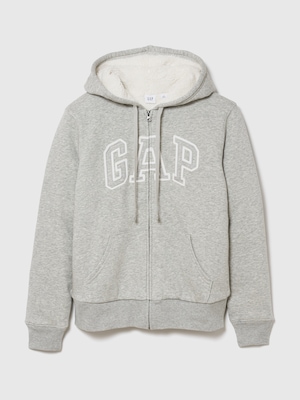 リラックスフィット GAPロゴ 裏ボア ジップアップパーカー