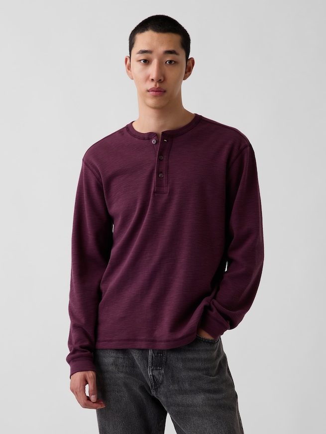 リラックスフィット ヘンリーネックTシャツ-0