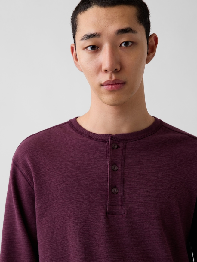 リラックスフィット ヘンリーネックTシャツ-3