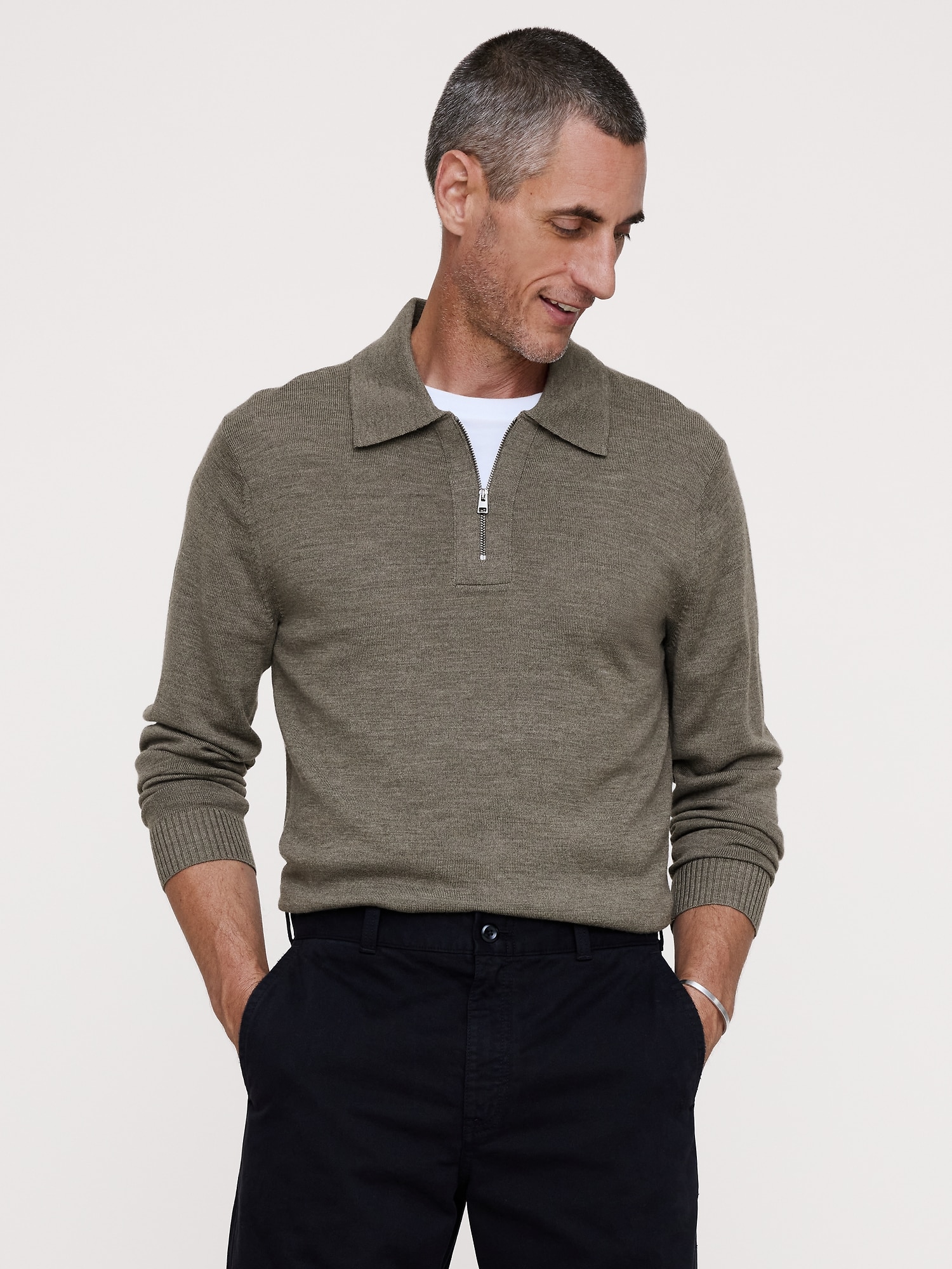メリノ ジップアップ ニットポロ-0