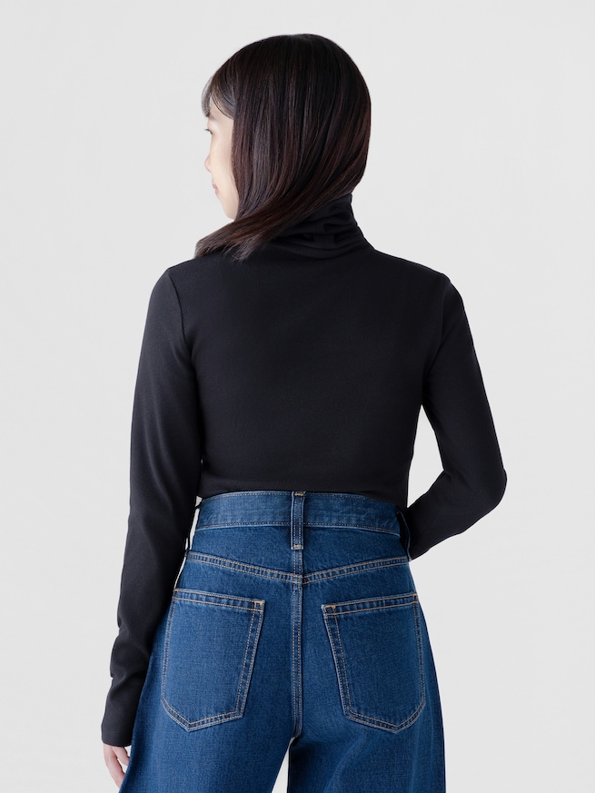 リブ GAPロゴ タートルネックTシャツ-1
