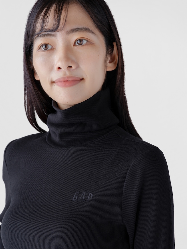 リブ GAPロゴ タートルネックTシャツ-2