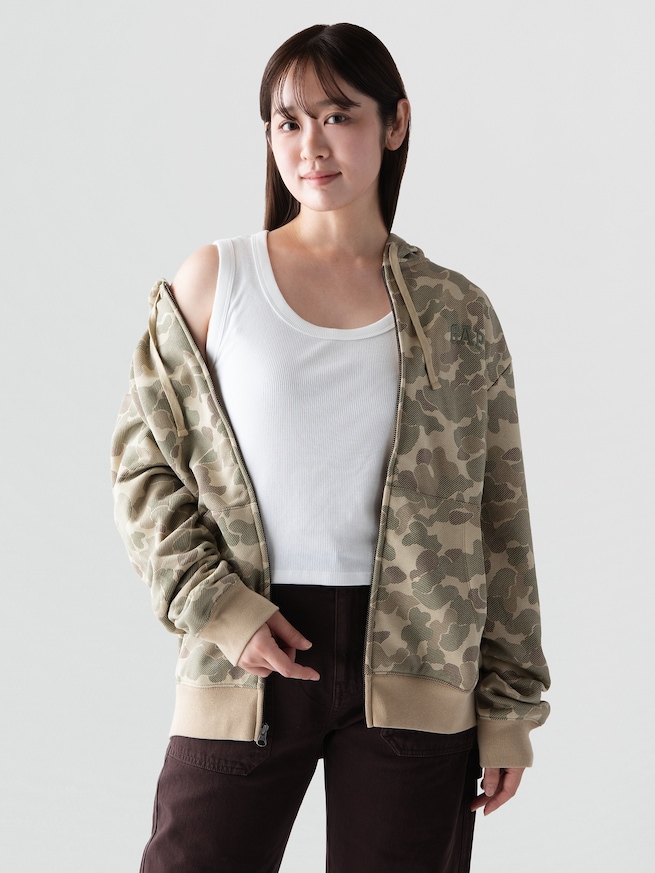 リラックスフィット GAPロゴ ジップアップパーカー-3