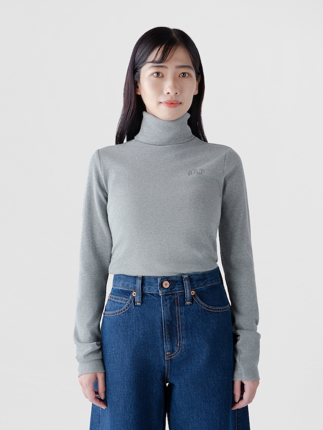 リブ GAPロゴ タートルネックTシャツ-0
