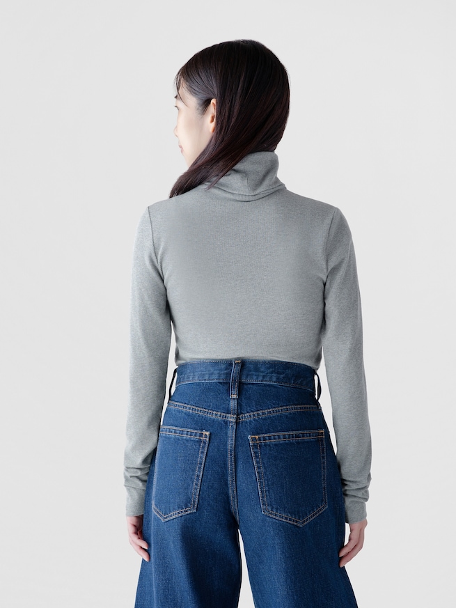 リブ GAPロゴ タートルネックTシャツ-1
