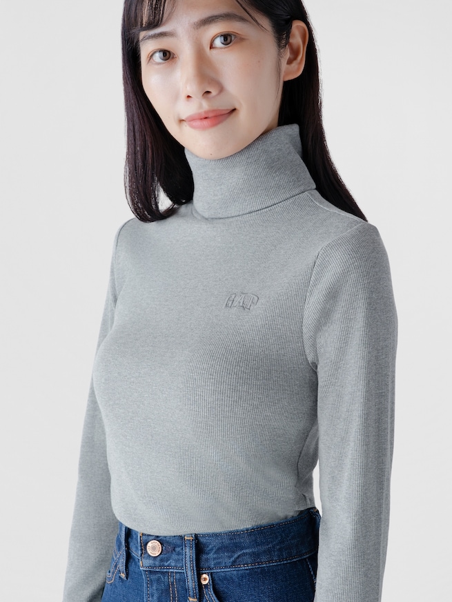 リブ GAPロゴ タートルネックTシャツ-2