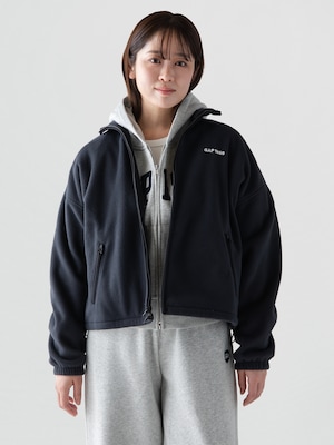 リラックスフィット GAPロゴ マイクロフリース ジップアップスウェットシャツ