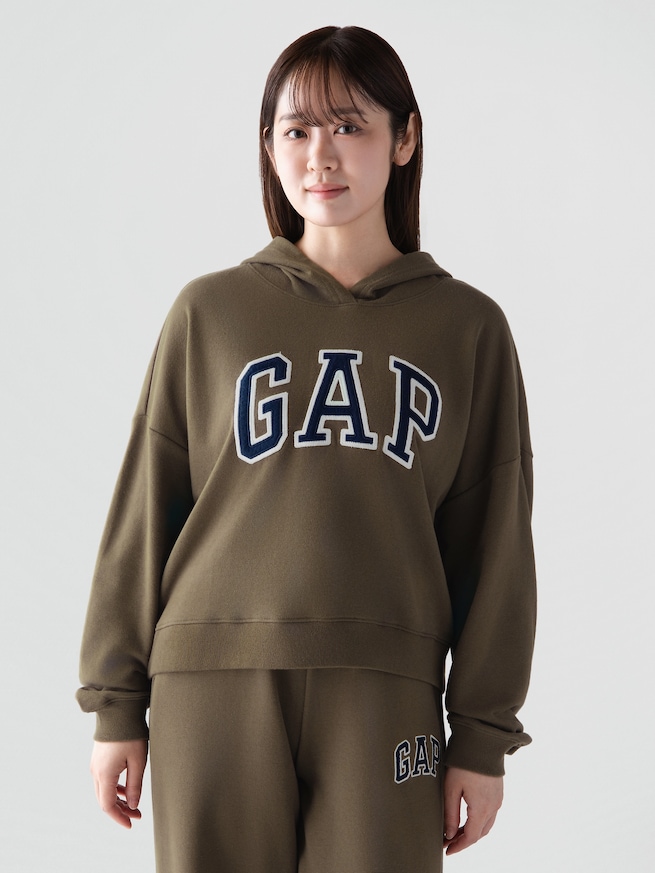 リラックスフィット クロップド GAPロゴ フレンチテリーパーカー-0